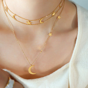 Star & Moon Titanium Steel Layered Necklace