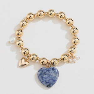 Natural Stone Gold-Plated Heart Bracelet