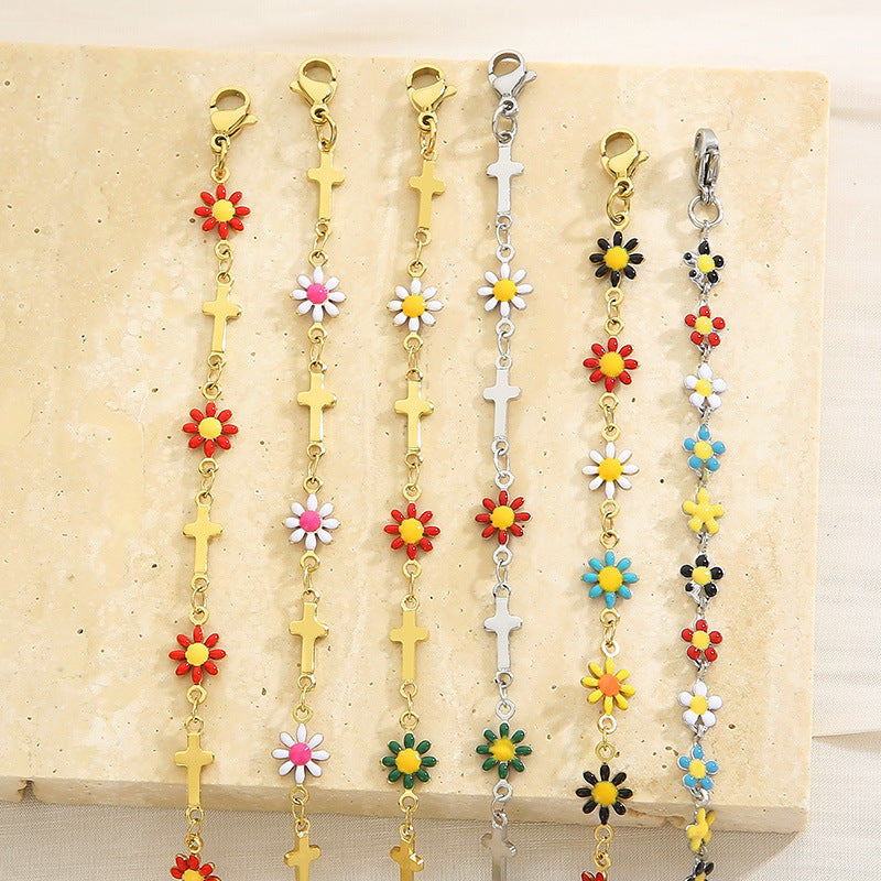 Flower & Cross Stainless Steel Bracelet