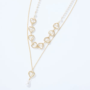 Double-Layered Heart & Pearl Pendant Necklace