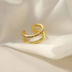 Gold-Plated Czech Diamond Double-Layered Ring