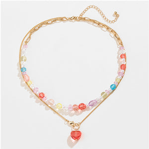 Beaded Double-Layered Heart Pendant Necklace