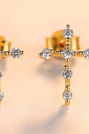 Zircon Cross 925 Sterling Silver Earrings