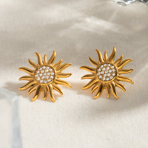 Stainless Steel Inlaid Rhinestone Sun Shape Stud Earrings