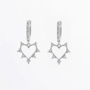 925 Sterling Silver Inlaid Zircon Heart Dangle Earrings