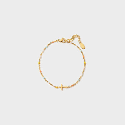 18K Gold-Plated Cross Bead Bracelet