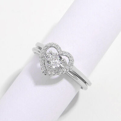 2 Piece Heart Shape Zircon 925 Sterling Silver Ring