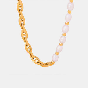 Half Pearl Detail 18K Gold-Plated Necklace