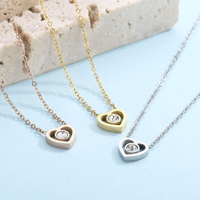 Inlaid Zircon Heart Necklace, Bracelet and Stud Earrings Jewelry Set