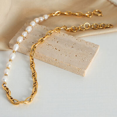 Half Pearl Detail 18K Gold-Plated Necklace