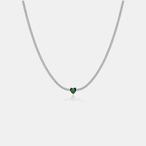 Inlaid Zircon Heart 925 Sterling Silver Necklace