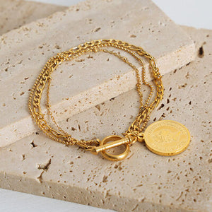 Coin Pendant Toggle clasp 18K Gold-Plated Bracelet