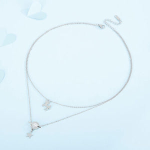 Unicorn and Star Shape Double-Layered Pendant Necklace