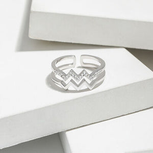 Wave Shape Inlaid Zircon Open Ring