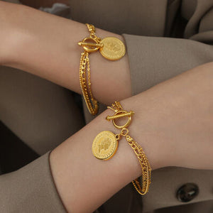 Coin Pendant Toggle clasp 18K Gold-Plated Bracelet