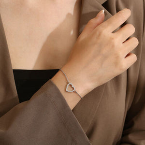 Inlaid Zircon Stainless Steel Heart Bracelet