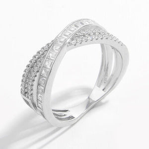 X Shape Inlaid Zircon 925 Sterling Silver Ring