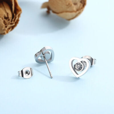 Inlaid Zircon Heart Necklace, Bracelet and Stud Earrings Jewelry Set