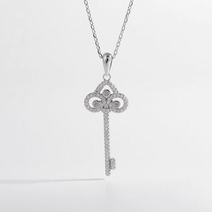 925 Sterling Silver Inlaid Zircon Key Shape Necklace